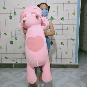 GỐI ÔM BÒ NẰM LƯNG TIM CHO BÉ ÔM NGỦ HÌNH BÒ HỒNG CHO BÉ MẪU GIÁO VẢI MINISO CAO CẤP XUẤT KHẨU