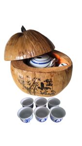 Bộ bình ủ trà trái dừa khắc chữ "An khang" / Bình trà 04 - 09 lít / Giữ ấm 3 - 6 giờ / Sản phẩm sản xuất thủ công trứ danh xứ dừa Bến Tre