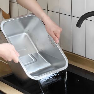 Portable Vegetable Bowl 10L Large 35.5 X 26.5 X 15cm Stainless Steel Dishpan Multipurpose Kitchen Sink Bowl Tub Washing Basin