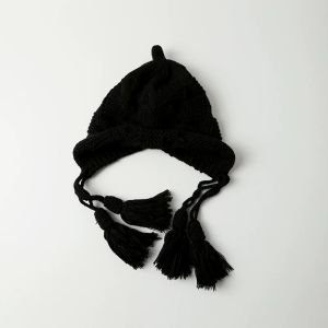 หมวกถักนิตติ้งสำหรับเด็กผู้หญิง ฤดูใบไม้ร่วง/ฤดูหนาว ทรงสุดเก๋ ปกป้องหู อบอุ่น หมวกสีแดง เครื่องประดับแฟชั่นสำหรับเด็ก