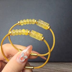 Q588 Vòng lu thống ngũ điếu Thạch Anh Tóc Vàng dây cáp khóa bấm cho Thổ và Kim - Phong Thuỷ TUDO P