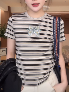 Summer New Womens Butterfly Print Loose T-Shirt round Neck Short Sleeve Moisture Wicking Commute Style Creative Pattern