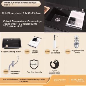 Kohler | Black Single Basin Quartz Stone Kitchen Sink