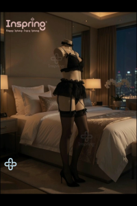 Sweet Black Ruffle 2-Piece Sleepwear Set | Elegant Maid Cosplay Nightwear with Garters