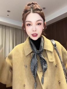 Khăn Choàng Nữ Phong Cách Hàn Quốc Mùa Hè 2025 Khăn Choàng Đa Năng in Họa Tiết Hình Học Khăn Choàng Lụa Nhân Tạo Dài Vuông