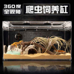 Alic Crystal Reptile Tank Pet Climbing Jar Feeding Box Transparent Palace Guard Ceratophrys Eyelash Horn Lizard Turtle Hamster Landscape