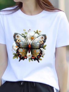 ลำลอง ฤดูร้อน เสื้อยืดแขนสั้นพิมพ์ลายผีเสื้อ สลิมฟิต ทันสมัย สไตล์เกาหลี ผู้หญิง เสื้อท่อนบน น้ำหนักเบา ชุดกลางแจ้ง