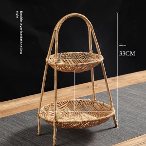 Rattan-like Bamboo Fruit Plate For Home Storage Basket Double Layer Cabas Bamboo Basket Snack Basket Stove Tea Boiling Han Dynasty Shooting Props