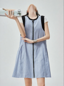 XIAODADEHUA | Blue Stripes Sleeveless Vest Dress Slimming A-Line
