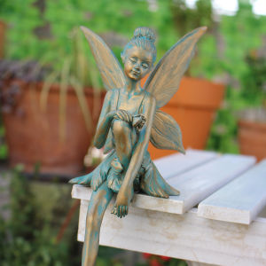 1pc Bronze Vintage Distressed Flower Fairy Resin Statue Outdoor Garden Indoor Living Room Decorative Ornaments