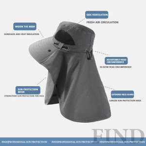 FIND Summer Outdoor Sun Hat Face Protection Neck Sun Hat Detachable Big Brim Hat