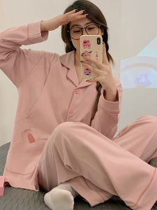 Pure Cotton Maternity Nightgown Summer Thin Model Postpartum Sweat Absorbent Nursing Mother Feeding Sleepwear Autumn Winter Set