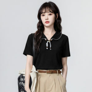 ZISUO | Elegant Shoulder Design Lace Placket Short Sleeve Womens T-Shirt