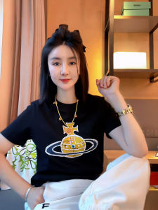 เสื้อยืดแขนสั้นพิมพ์ลายแฟชั่นลำลองสำหรับผู้หญิงในช่วงฤดูร้อน ทรงหลวม ปกติ แขนสั้น คอกลม เสื้อผ้าทำงาน ผ้าฝ้ายผสม