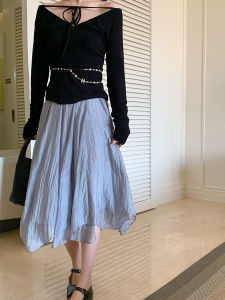 Elsa Style High Waist Mesh Skirt Asymmetrical Hemline Womens Midi Skirt Elegant Gentle Style Long Skirt by Yumomo