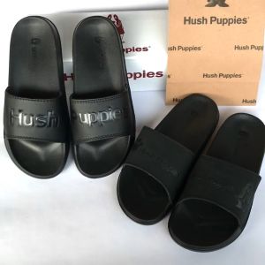Sandal Selop Pria Wanita Full Hitam BIG TEXT Bahan Ringan Empuk