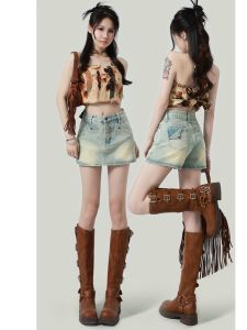 High Waist Denim Shorts Womens Spicy Girl Summer Slim A-Line Hot Pants Skirt plus Size Half Skirt Design Sensation Jeans Shorts
