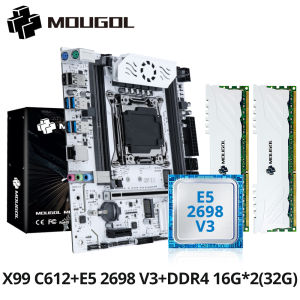 MOUGOL X99 Gaming Motherboard Kit with E5 2698 V3 CPU & DDR4 32G (2*16G)2133MHz Memory NVME PCIE3.0 TPM2.0 Pin for Desktop Host