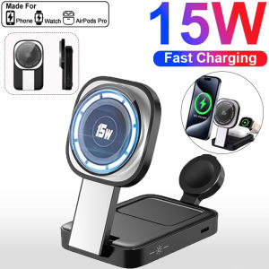 Wireless Charger 15W Magnetic For iPhone16 15 14 13 12 Pro Max Mini 16Plus/ iWatch/Airpods Foldable Wireless Charging Station 3in1