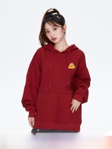 เสื้อสเวตเตอร์มีฮู้ดทรงหลวมสำหรับผู้หญิง ฤดูใบไม้ร่วง 2025 ลายการ์ตูน 3 มิติ เสื้อคลุมกันหนาวสีแดง คู่รัก ฮู้ดสเวตเตอร์