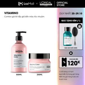 Combo Dầu gội 500ml & Dầu hấp 250ml giữ màu tóc nhuộm & dưỡng tóc mềm mượt LOréal Professionnel Serie Expert Vitamino Color