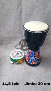 Paket Alat Musik Mainan Anak Jimbe 30cm Warna Hitam Rebana Kicrik Motif Ipin Hadroh Banjari DJimbe Edukatif