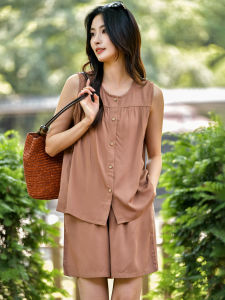 RONGJINSHENG | New Summer Linen Set Loose Fit Sleeveless Top Shorts Two Pieces