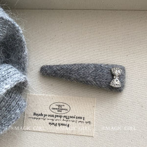 Gray Rhinestone Butterfly Knot Woolen Hair Clip Womens Elegant Small Fragrance Style Bangs Clip BB Hair Accessory