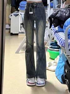 Elastic High Waist Bell Bottom Jeans Womens Spring Autumn plus Size Slimming Long Pants Cotton Stretch Denim Blue Color