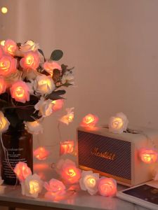 20 LED Rose Flower Fairy Lights Christmas Light Battery Powered for Wedding Valentines Home Decoration