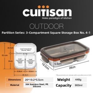 Diet Portion Control Bento Box Stainless Steel 304 Microwave Safe