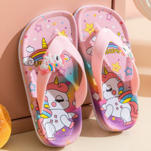 Kids Cute Flip-Flops Girls Summer Indoor Non Slip Soft Bottom Cartoon Unicorn Girls Sandals Princess