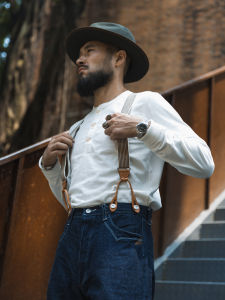 Rugged Bronson | Heavyweight Retro Rib Cuff Pure Cotton T-shirt Long Sleeve Henley
