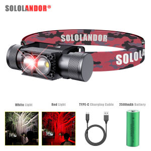 1PC White Red LED Camouflage Headlight USB TYPE-C Flashlamp 18650 Battery Headlamp Ourdoor Head Light Hunting Lamp Flash Torch