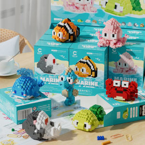 Marine creatures seahorses crabs whales assembly blocks puzzle and fun toys to cultivate childrens hands-on abilities