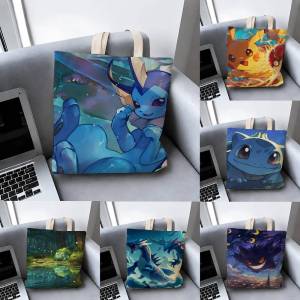 Bandai | Pokemon Trainer Collection Storage Bags Tote Bag Travel Summer Beach Shoulder Bag Reusable Grocery Shopping Bag Anime Artwork