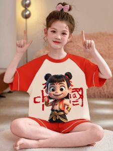SHAPRA | Cotton Short Sleeve Cartoons Childrens Sleepwear Set