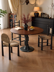 French Vintage round Solid Wood Dining Table Living Room Small Apartment Mid-Century Modern Table And Chair Set Combination