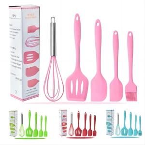 Color Silicone Kkitchen Sset 5 -Piece Set All -iInclusive Steel Silicone Spatula Spoon Cooking Non -Stick Bbaking Set