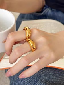 Fashionable Titanium Steel Ring Stackable Color Retention Sculpture Style Womens Simple Chic round Ring Korean Fresh out Jewelry