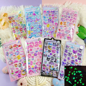 สติกเกอร์ KT Kuromi Melody ของแท้ 8 ชิ้น สติกเกอร์นูน 3 มิติ เรืองแสง กันน้ำ น่ารัก สติกเกอร์ตกแต่งลายการ์ตูนคริสตัล