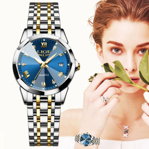 LIGE Elegant Watch for Women Waterproof Luminous Date Ladies Watch Stainless Steel Quartz Women Watches + Box