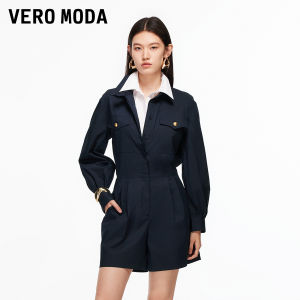Vero Moda | Bodysuit Tay Dài Chất Cotton Pha Cổ Bẻ Gấp Nếp Màu Đơn