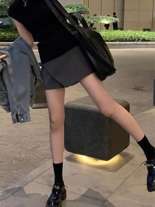 High Waist Grey Suit Shorts Womens Spring Summer New plus Size A-Line Belly Cover Wide Leg Pants Skirt Pants Commute Style