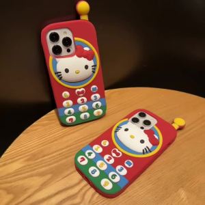 Sanrio | Cute Red KT Mobile Silicone Phone Case for iPhone 17 Pro Max 16 Pro 15 14 13 12 11 Pro Max Luxury High-end Protective Back Cover