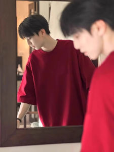 Áo Thun Cotton Cổ Tròn Tay Ngắn Màu Đỏ Rượu Vang Cleanfit Phong Cách Mỹ Oversize Thời Trang Thường Ngày Mùa Hè Cho Thanh Thiếu Niên