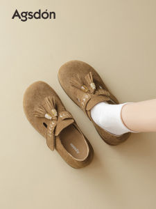 Agsdon Womens Full Wrap Birkenstock Sandals 2025 New Autumn Winter Slip-On Anti-Slip Pregnant Flat Retro Single Shoes