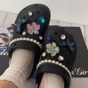 Glitter Crystal Butterfly Pearl Decorative Shoe Buckle
