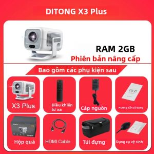Máy Chiếu Android DITONG X3 Plus HD 1080P Native 4K Hỗ Trợ Lấy Nét Tự Động LED Mini Home Theater Chiếu Phim Có Điều Khiển Từ Xa