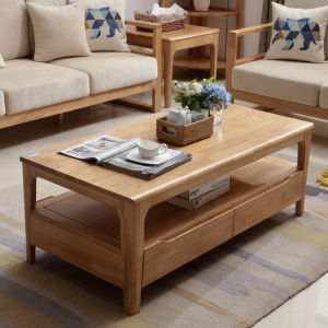 Solid Wood Coffee Table Modern Minimalist Living Room Furniture Nordic Japanese Style Double Layer Multi Drawer Combination